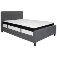 Flash Furniture HG-BMF-30-GG Tribeca Full Size Tufted Upholstered Platform Bed in Dark Gray Fabric with Memory Foam Mattress